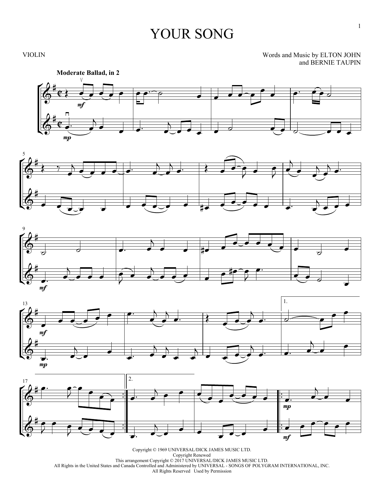 Elton John "Your Song" Sheet Music Notes, Chords | Piano Download Pop