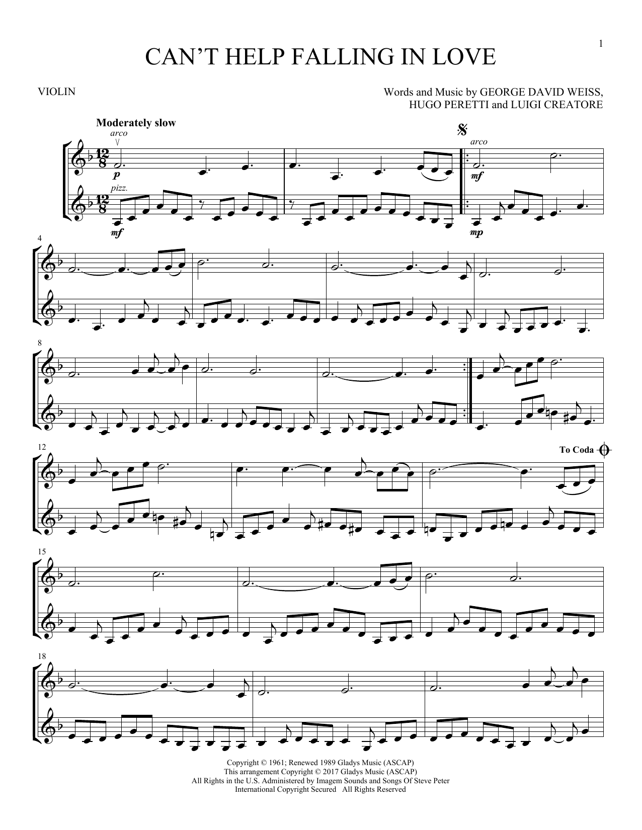 Elvis Presley Can T Help Falling In Love Sheet Music Notes Download Printable PDF Score