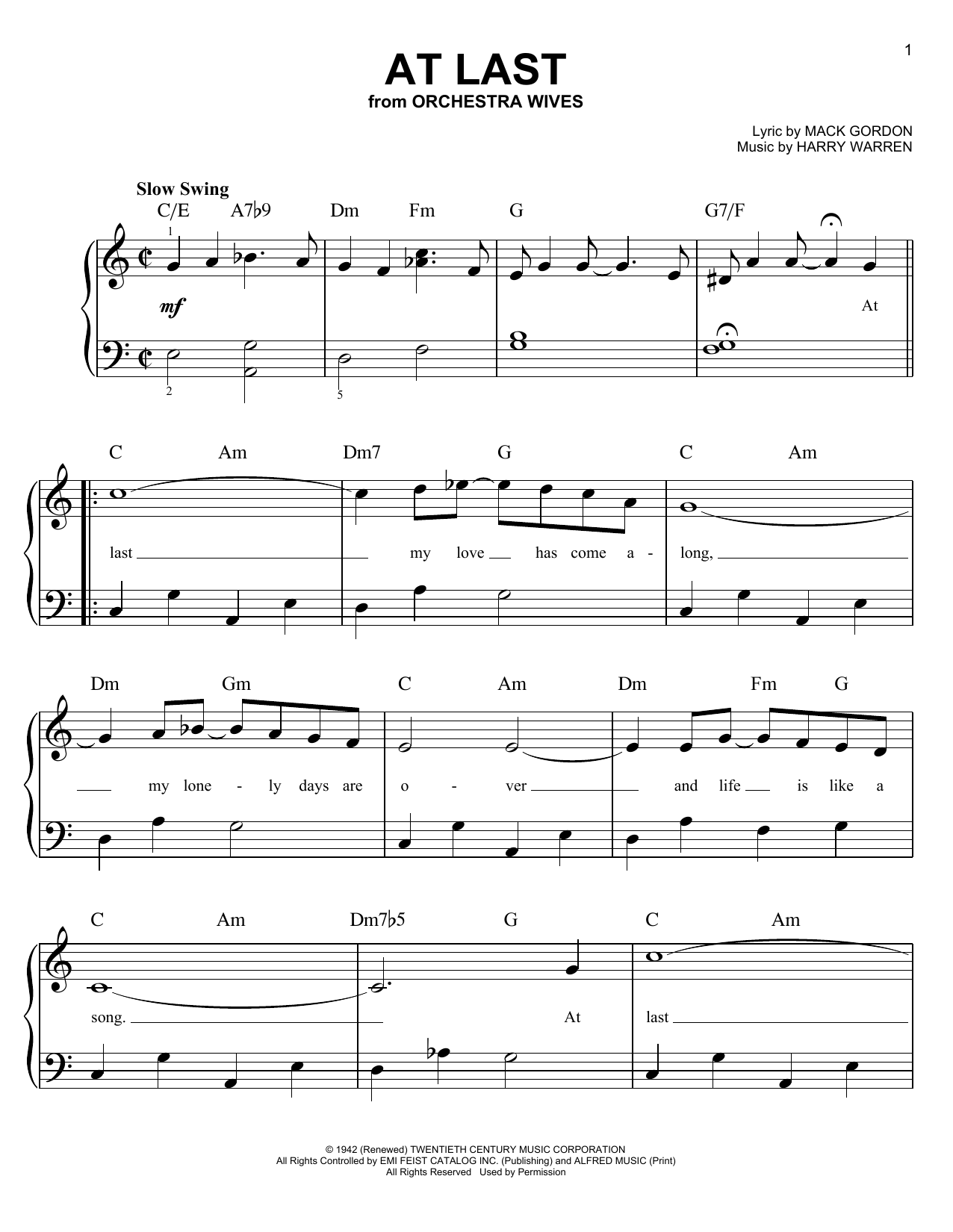 Ojalá comercio Incorrecto Etta James "At Last" Sheet Music Notes | Download Printable PDF Score 123767