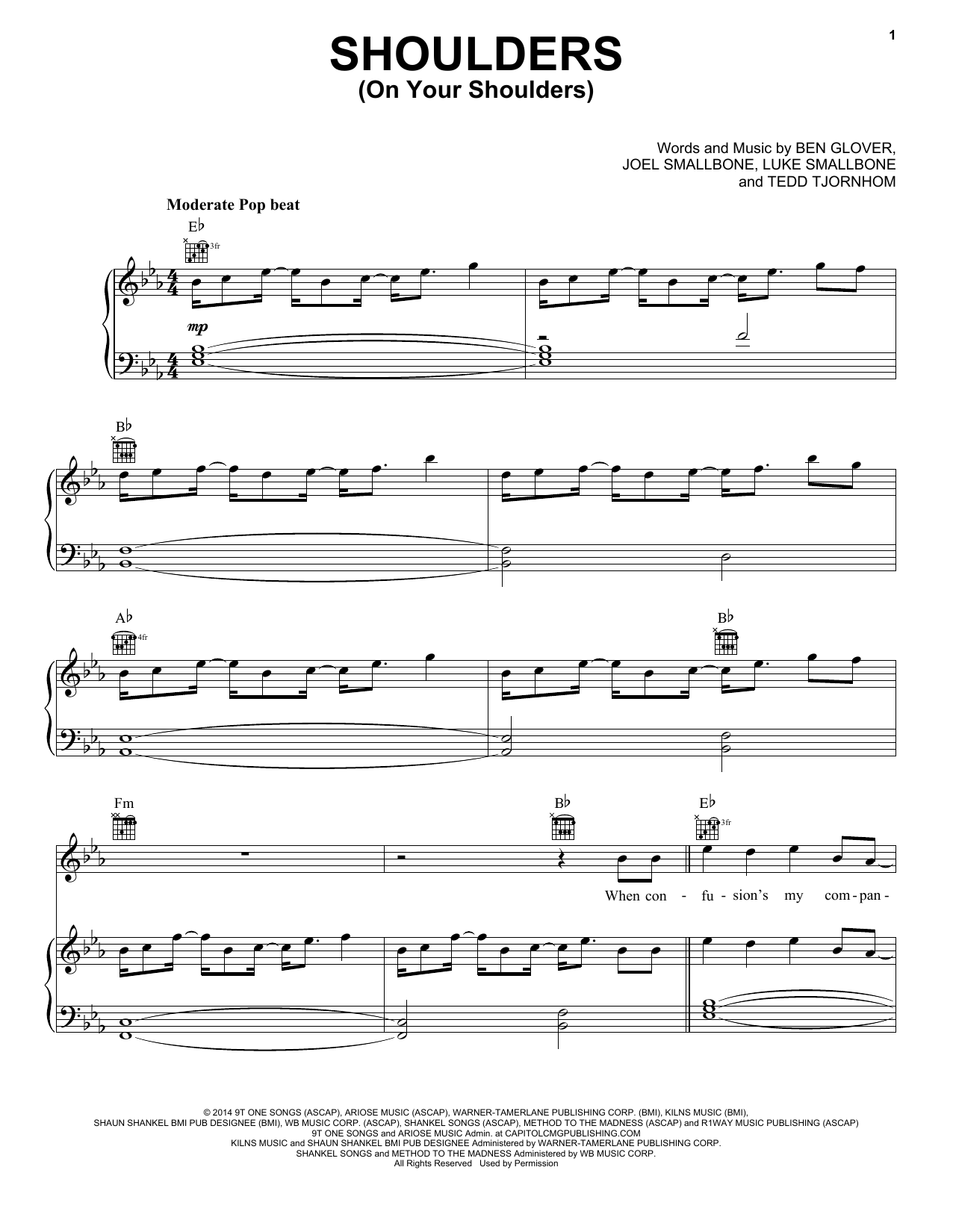 for KING &amp; COUNTRY "Shoulders (On Your Shoulders)" Sheet Music Notes ...