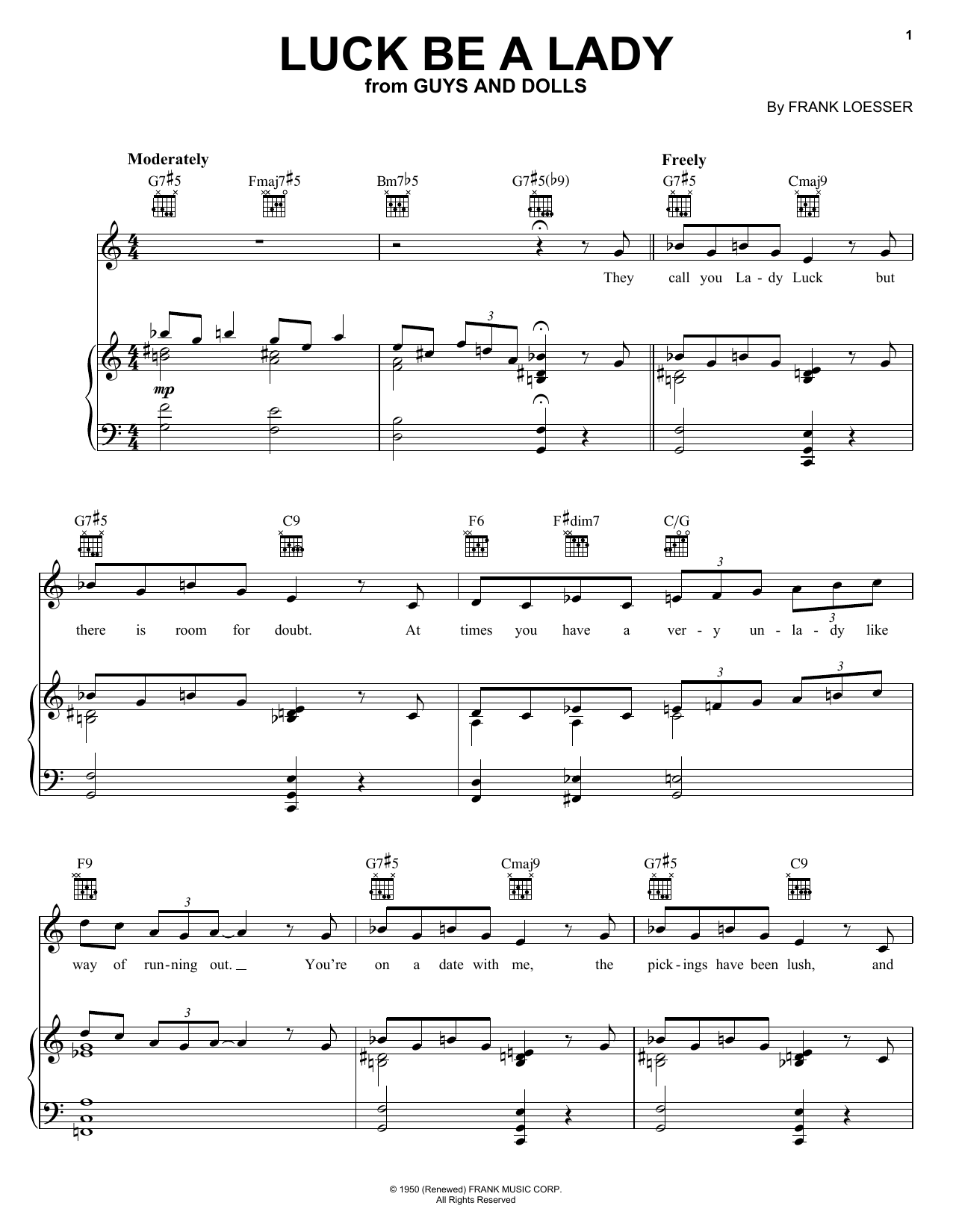 Frank Sinatra Luck Be A Lady Sheet Music Notes Download Printable