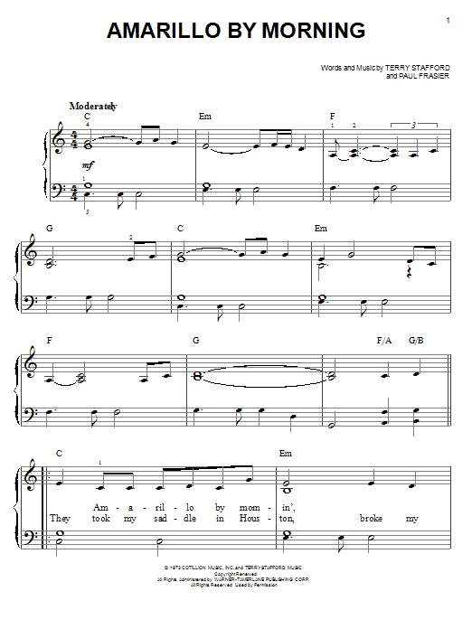 Strait "Amarillo By Morning" Sheet Music Notes