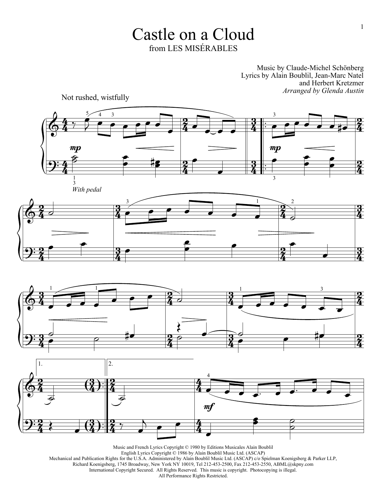 Boublil And Schonberg Castle On A Cloud From Les Miserables Sheet Music Notes Chords Educational Piano Download Broadway 54234 Pdf
