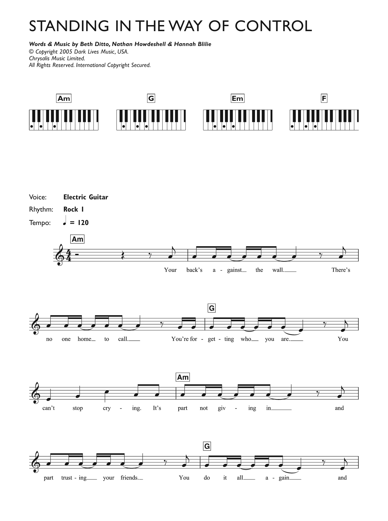 Gossip Standing In The Way Of Control Sheet Music Thumbnail 