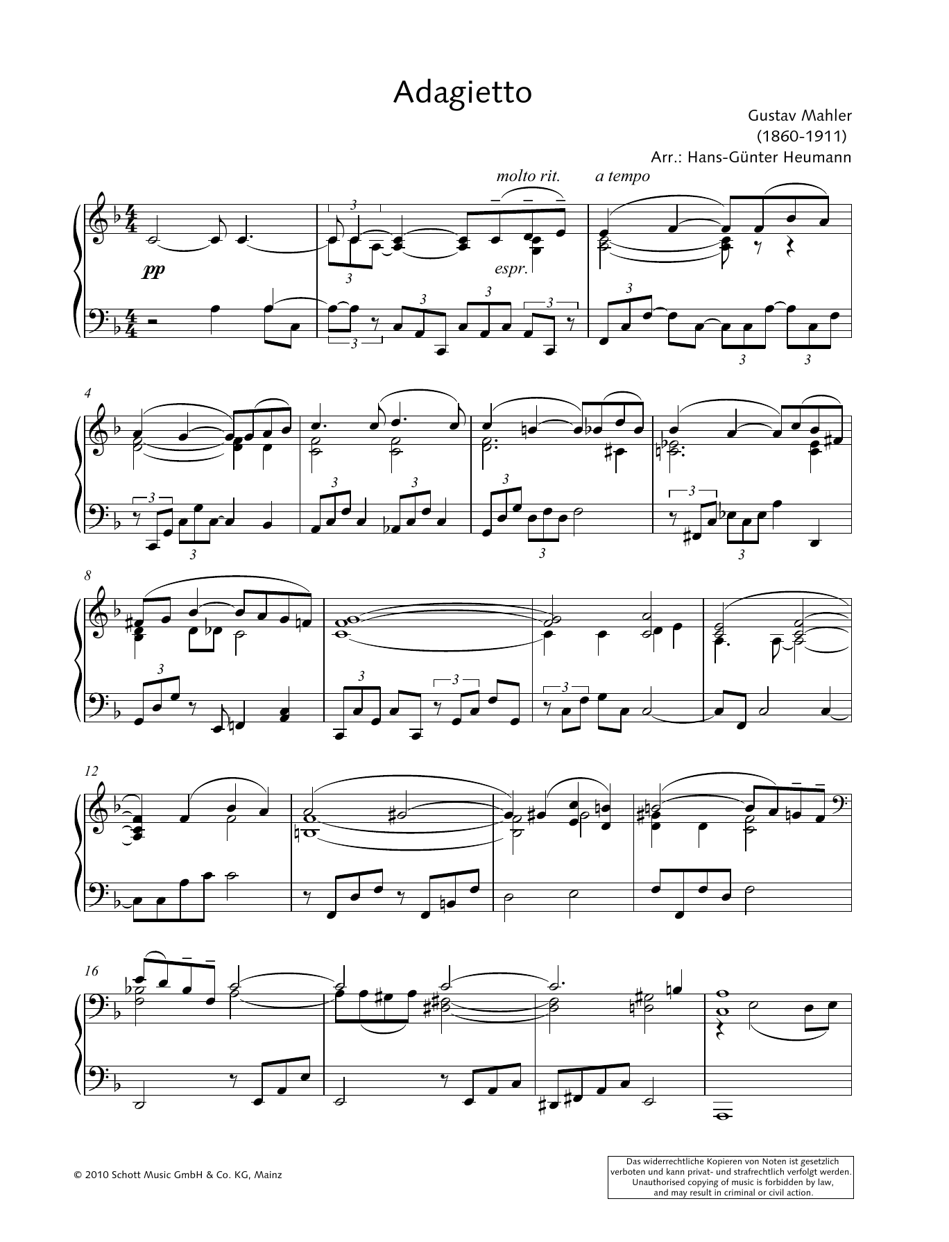 Symphonie 05 Adagietto Piano 
