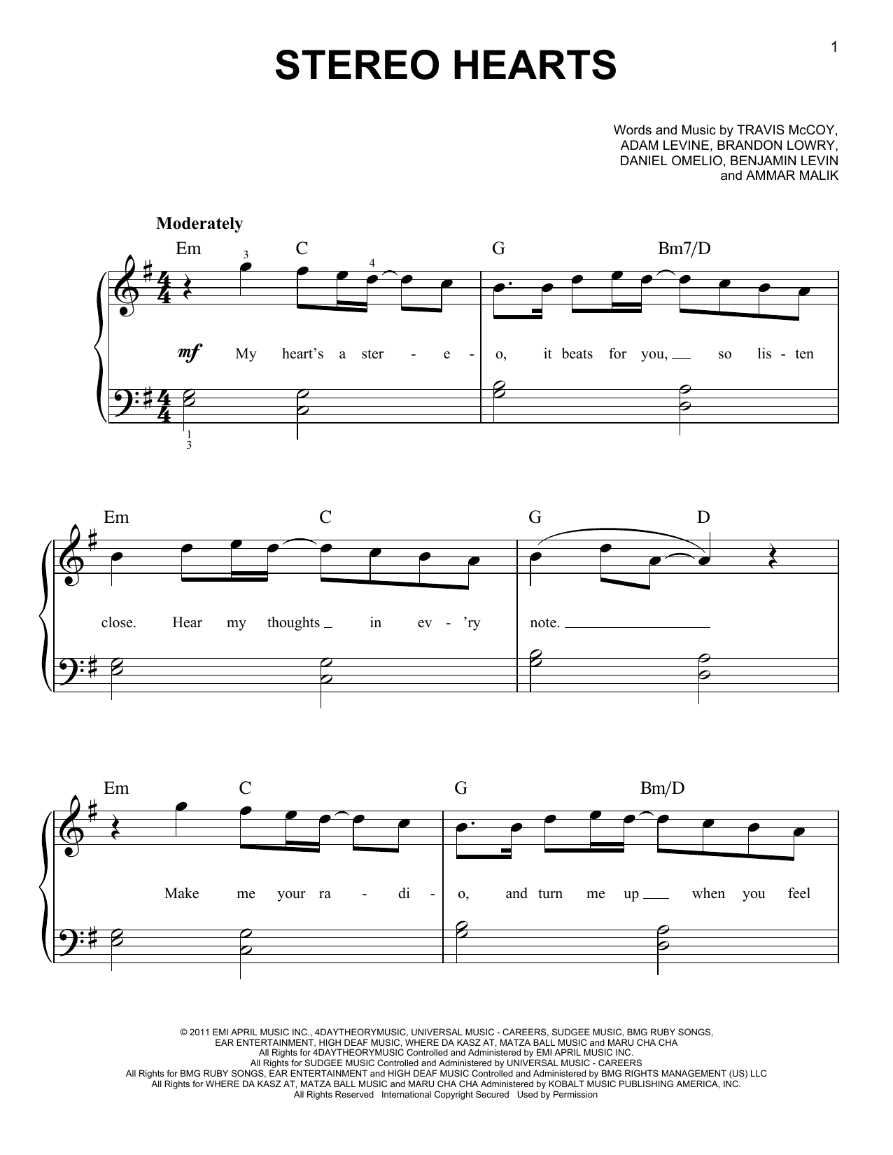 Gym Class Heroes "Stereo Hearts (feat. Adam Levine)" Sheet Music Notes