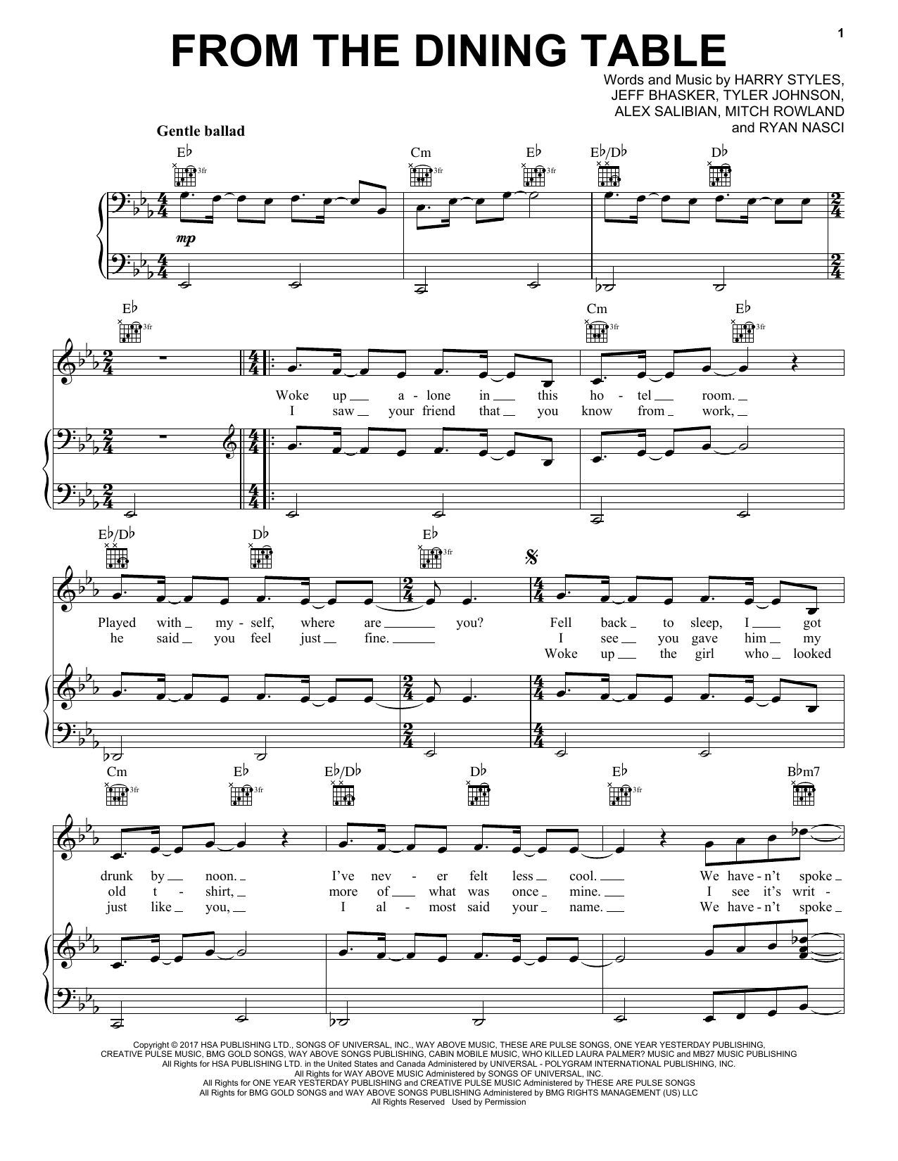 Harry Styles &quot;From The Dining Table&quot; Sheet Music Notes, Chords | Piano