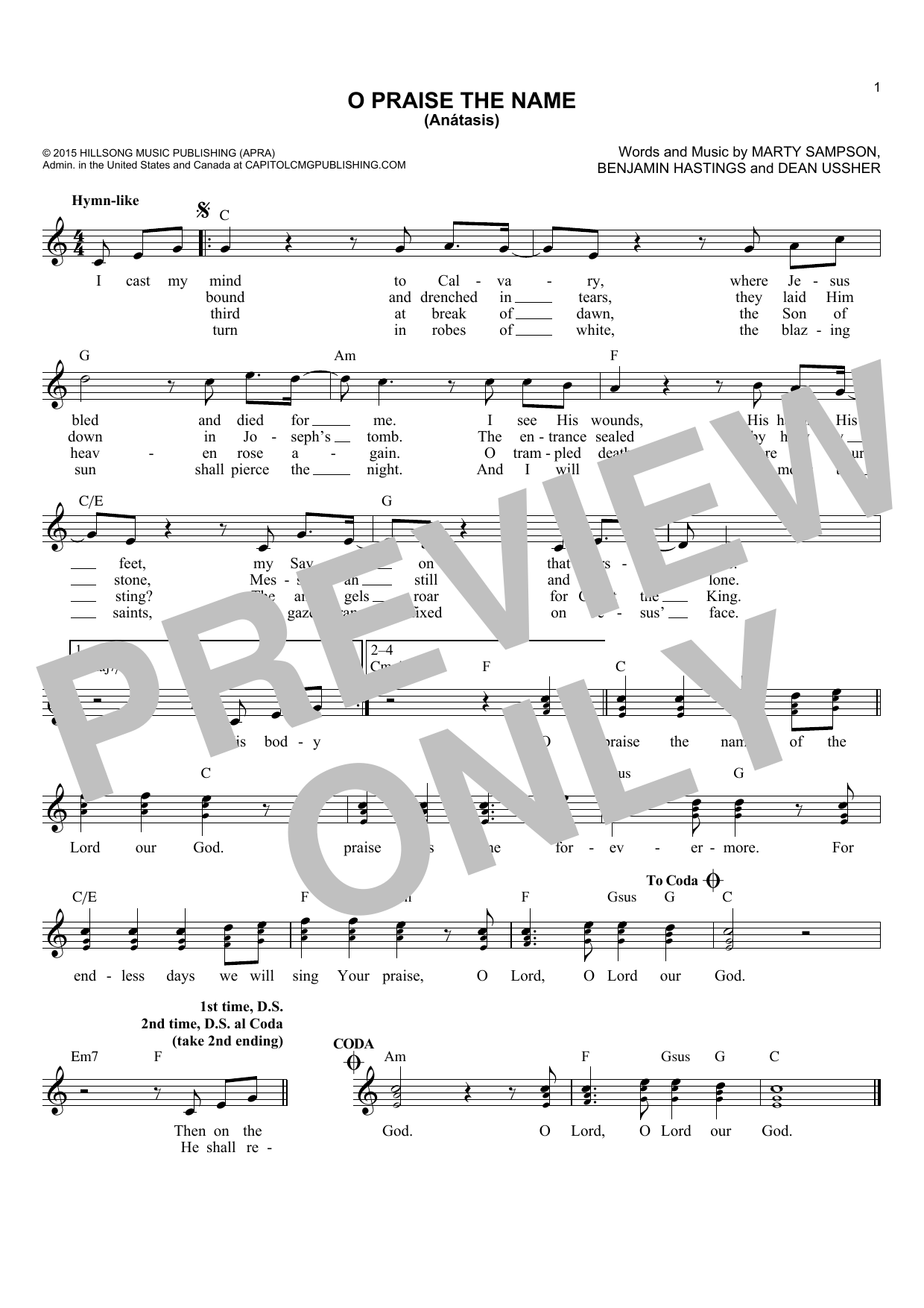 Hillsong Worship &quot;O Praise The Name (Anastasis)&quot; Sheet Music Notes | Download Printable PDF