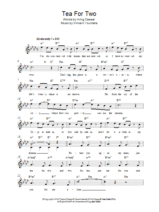 Irving Caesar "Tea For Two (from No, No, Sheet Music Notes