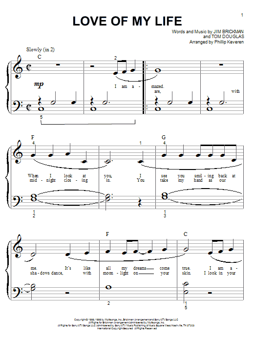 Jim Brickman Love Of My Life arr Phillip Keveren Sheet Music Notes