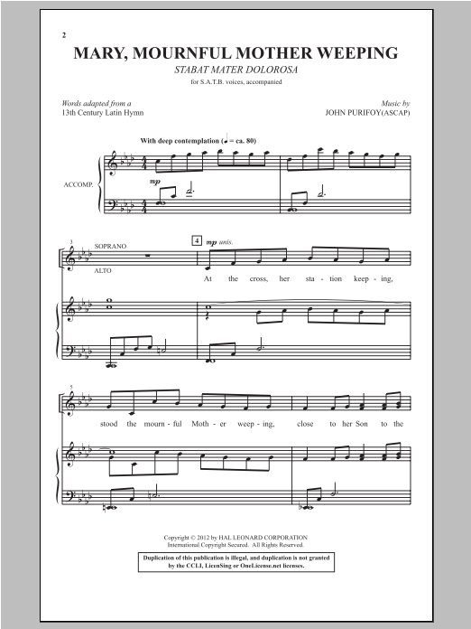 John Purifoy "Mary, Mournful Mother Weeping" Sheet Music Notes