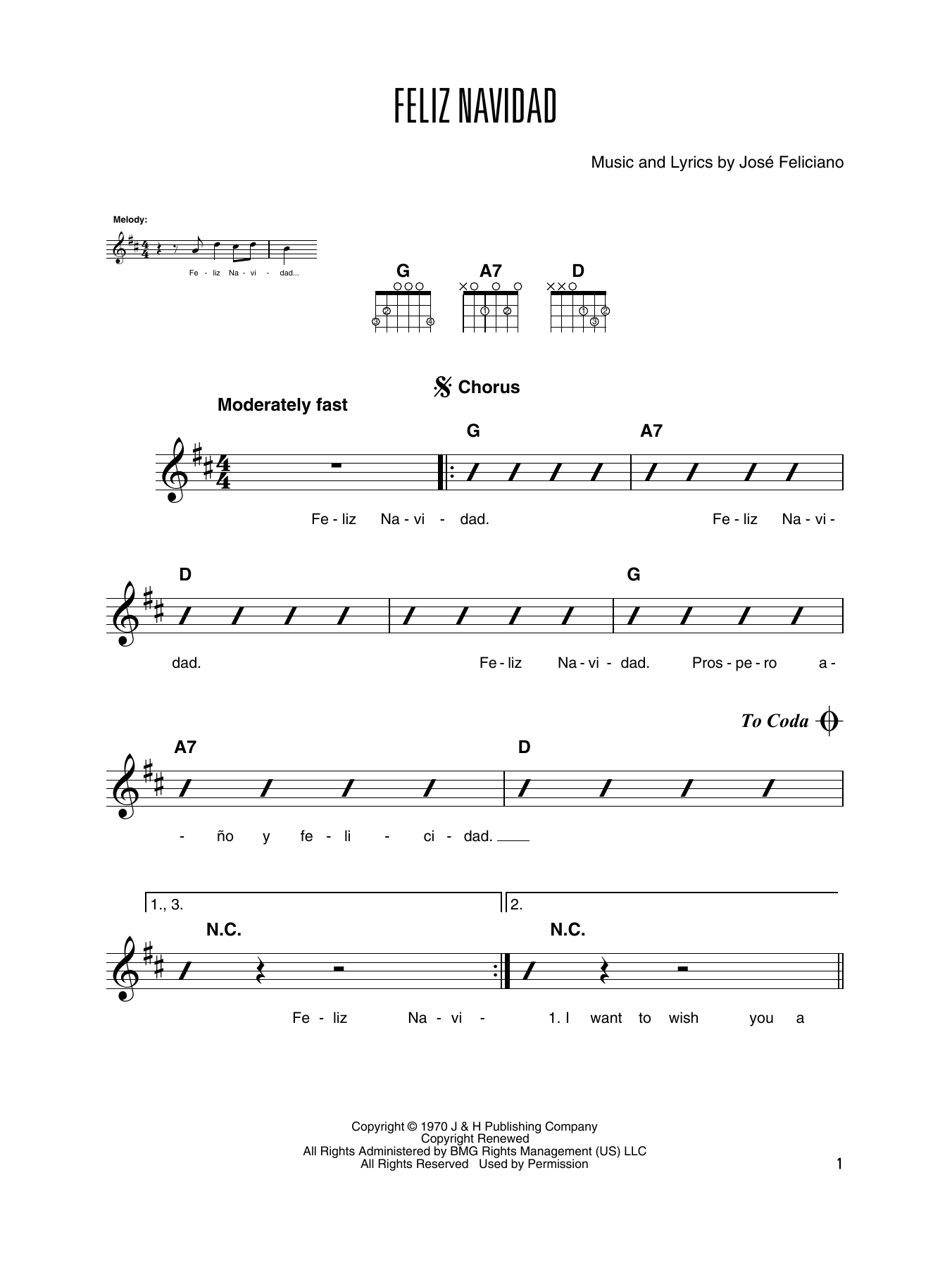 "Feliz Navidad" Sheet Music Notes | Printable PDF Score 250842