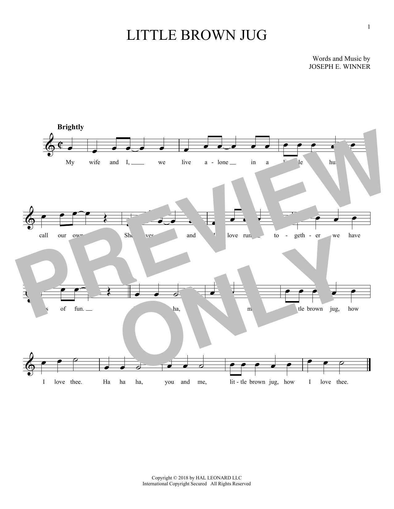 Joseph E. Winner "Little Brown Jug" Sheet Music Notes Download