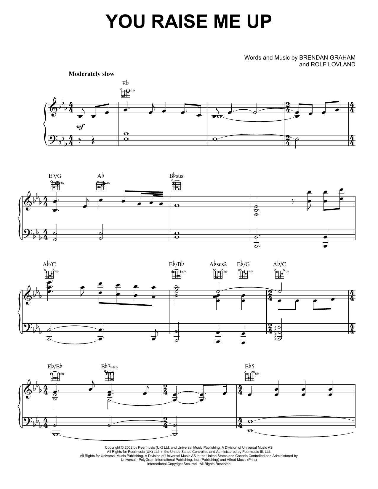 Josh Groban You Raise Me Up Sheet Music Notes Chords Piano Vocal Guitar Right Hand Melody Download Religious 25470 Pdf