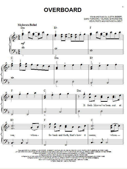 Justin Bieber "Overboard" Sheet Music Notes | Download Printable PDF