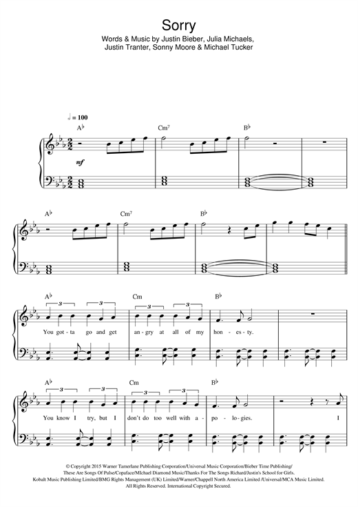 Justin Bieber Sorry Sheet Music Notes Chords Piano Vocal Guitar Right Hand Melody Download Pop 162582 Pdf Yeah i em7know that i let you down. justin bieber sorry sheet music notes chords