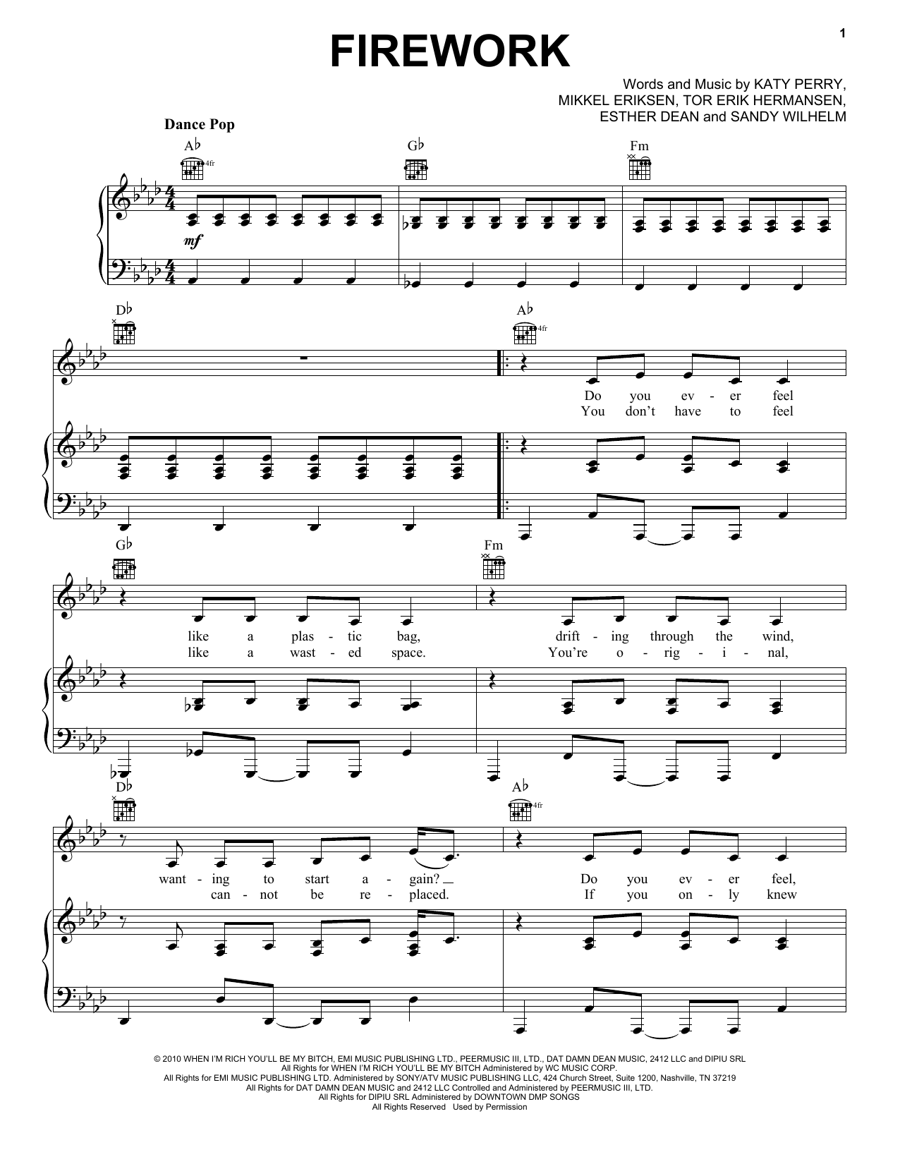 Katy Perry Firework Sheet Music Notes Download Printable Pdf Score 117115 