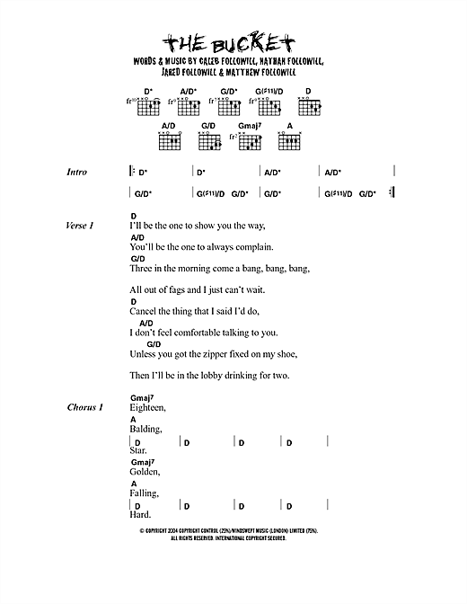 Kings Of Leon "The Bucket" Sheet Music Notes Download Printable PDF