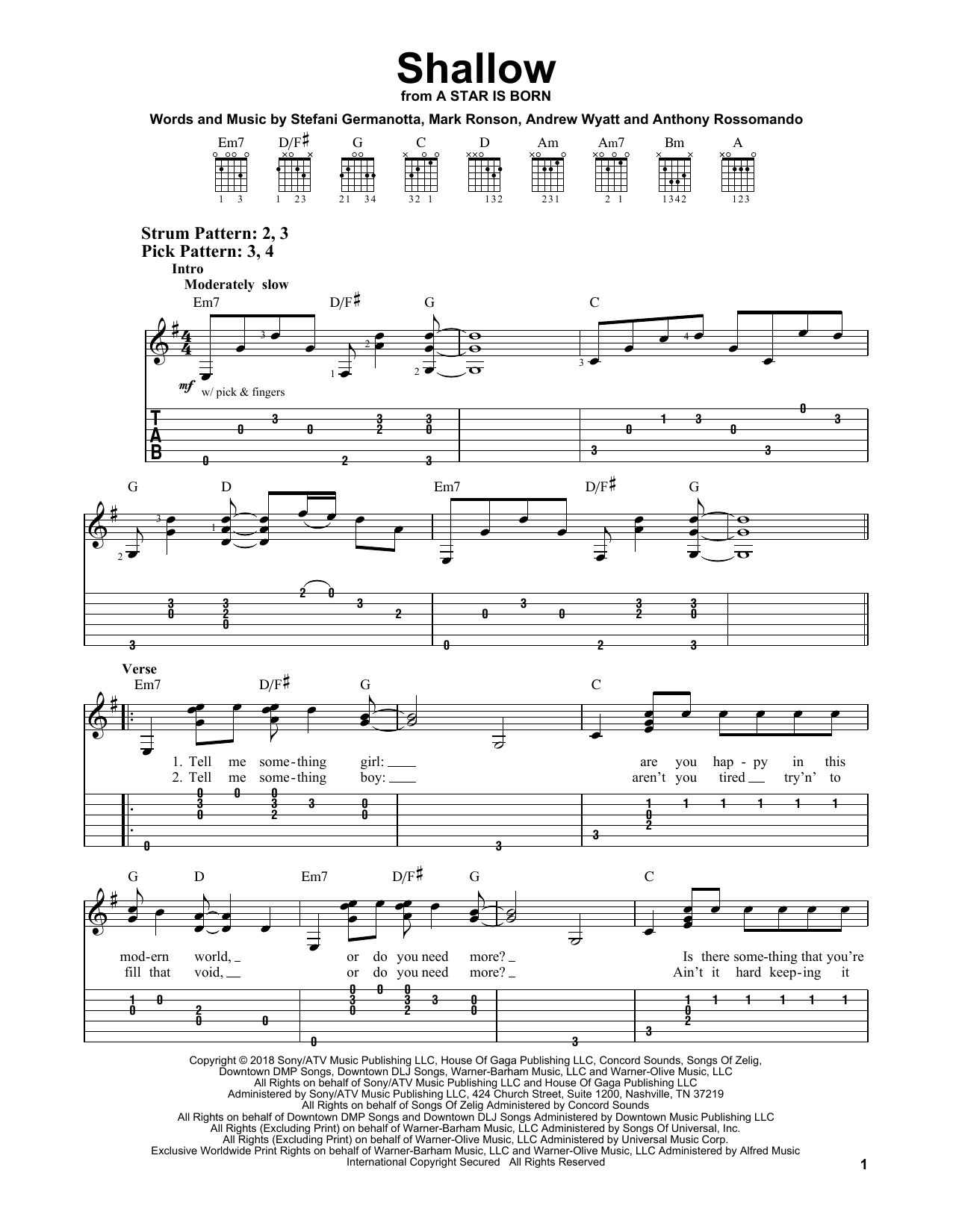 Lady Gaga And Bradley Cooper Shallow From A Star Is Born Sheet Music Notes Download