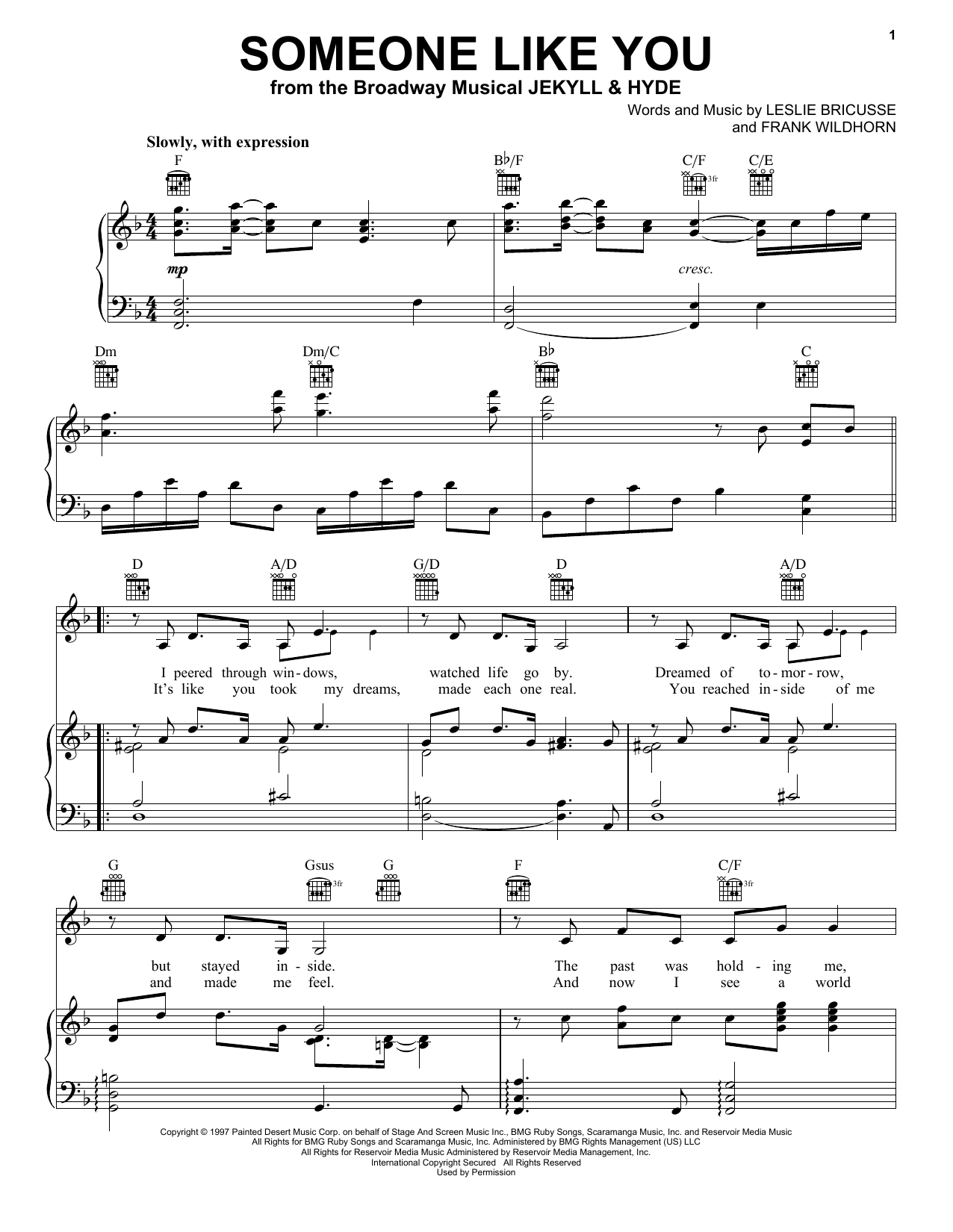 Leslie Bricusse Someone Like You Sheet Music Notes Chords Piano Vocal Guitar Right Hand Melody Download Musicals Pdf