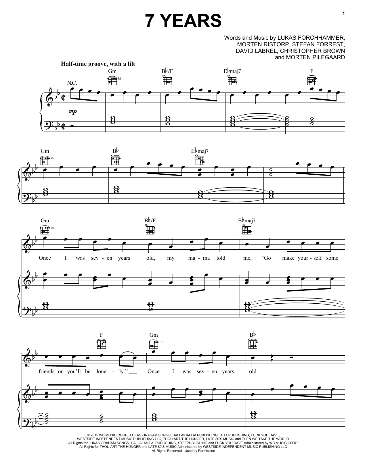 Lukas Graham 7 Years Sheet Music Notes Chords Piano Vocal Guitar Right Hand Melody Download Pop 165358 Pdf