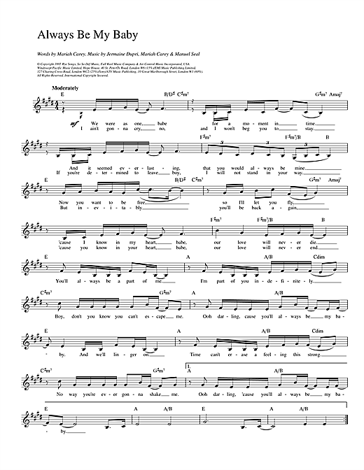Mariah Carey "Always Be My Baby" Sheet Music Notes | Download Printable