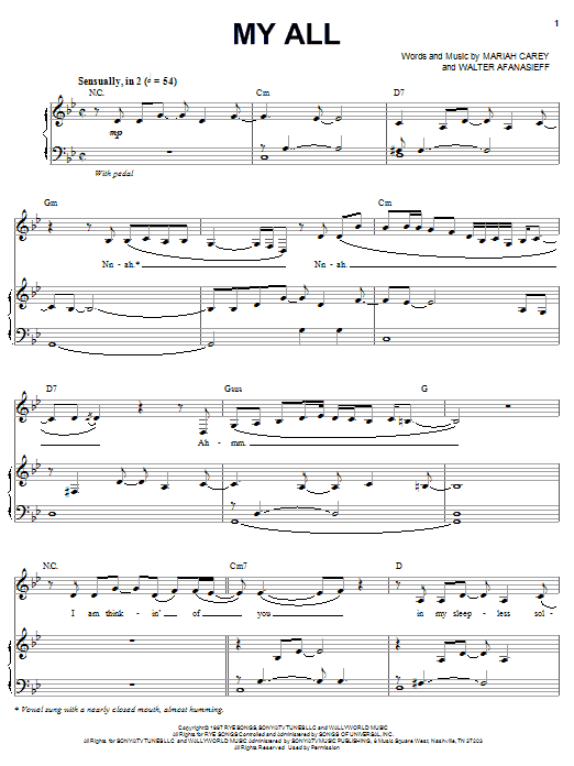Mariah Carey "My All" Sheet Music Notes Download Printable PDF Score 106077