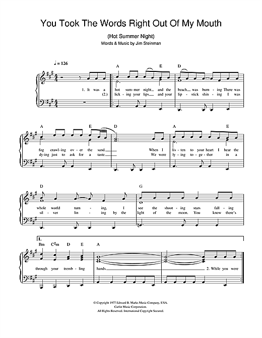 Meat Loaf "You Took The Words Right Out Of My Mouth (Hot Summer Night