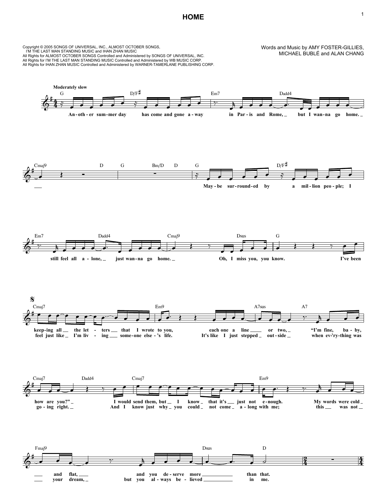 Michael Buble "Home" Sheet Music Notes Download Printable PDF Score 32854