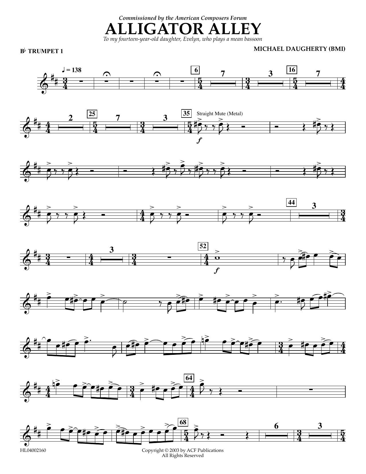 Michael Daugherty "Alligator Alley - Bb Trumpet 1" Sheet Music Notes ...