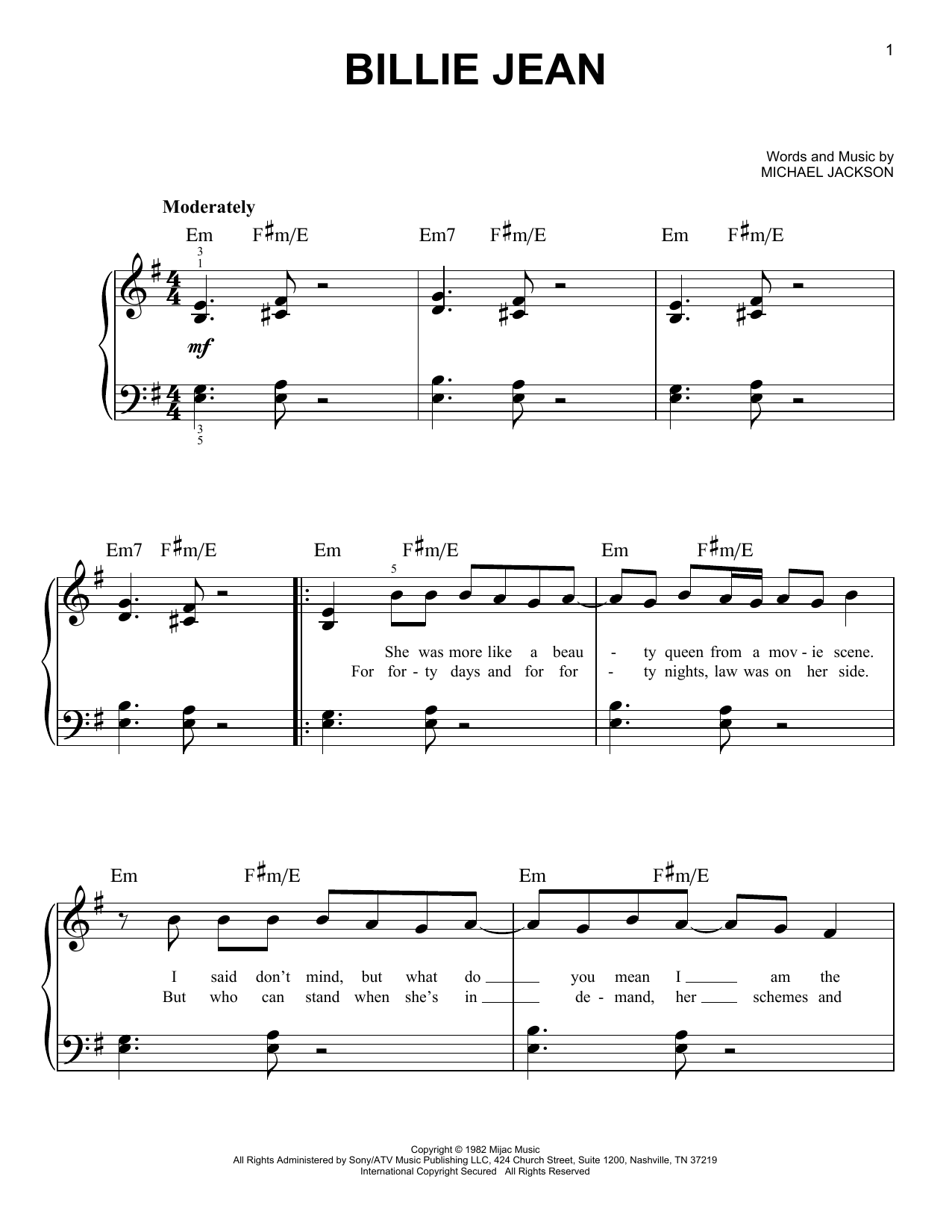Michael Jackson Billie Jean Sheet Music Notes Download Printable Pdf Score