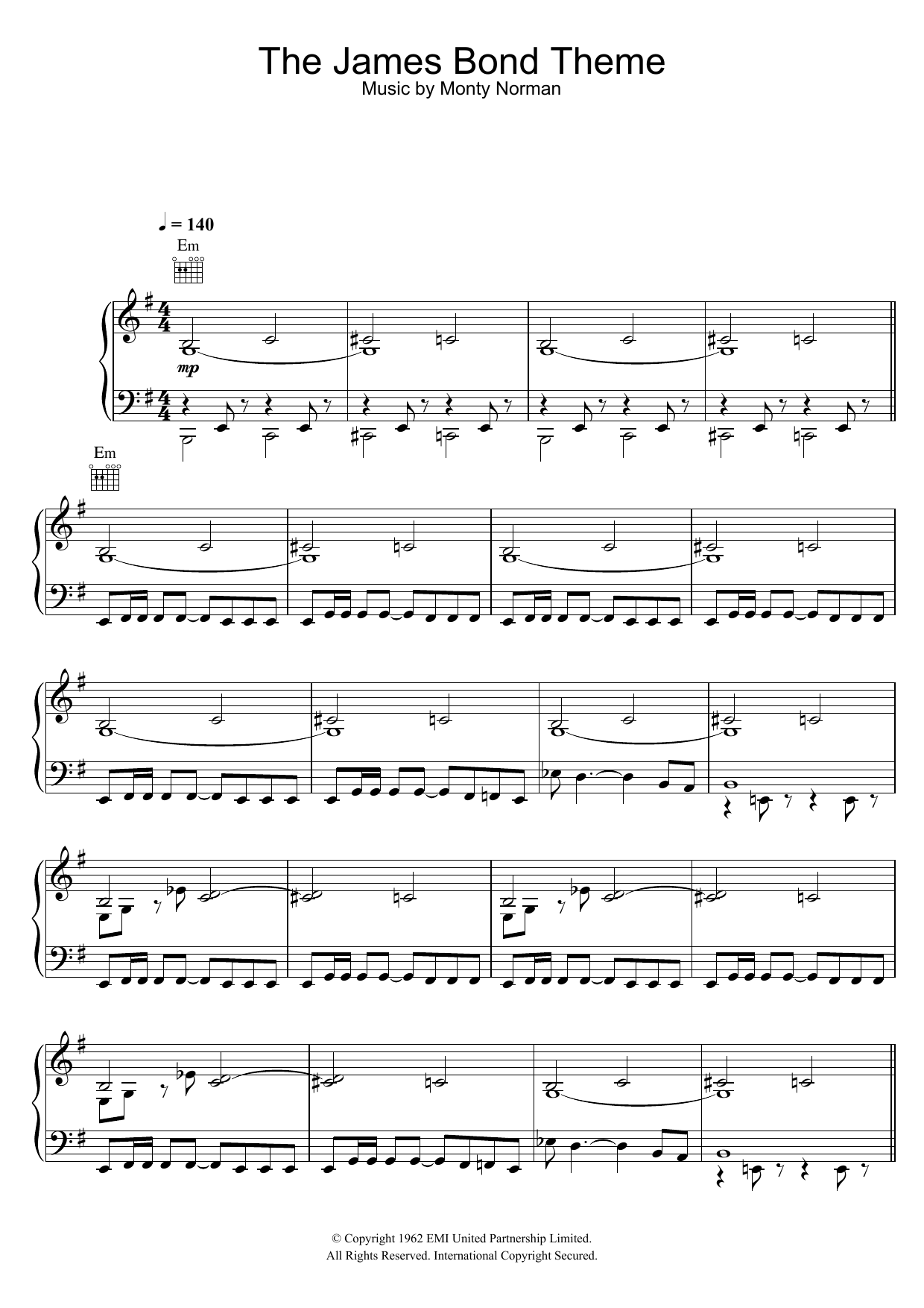 Monty Norman The James Bond Theme Sheet Music Notes Download 
