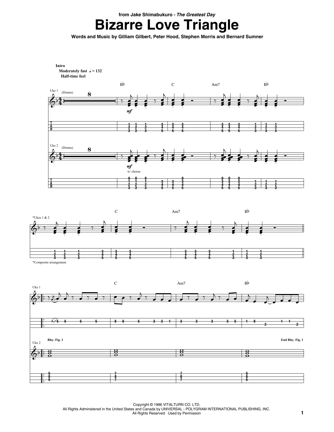 New Order Bizarre Love Triangle Arr Jake Shimabukuro Sheet Music Notes Download Printable 6187