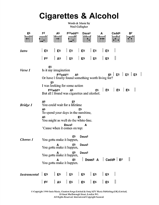 Oasis Cigarettes And Alcohol Sheet Music Notes Download Printable Pdf Score 32680 8594