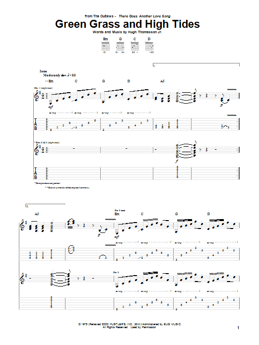 The Outlaws Green Grass And High Tides Sheet Music Notes Chords Easy Guitar Tab Download Pop 65187 Pdf