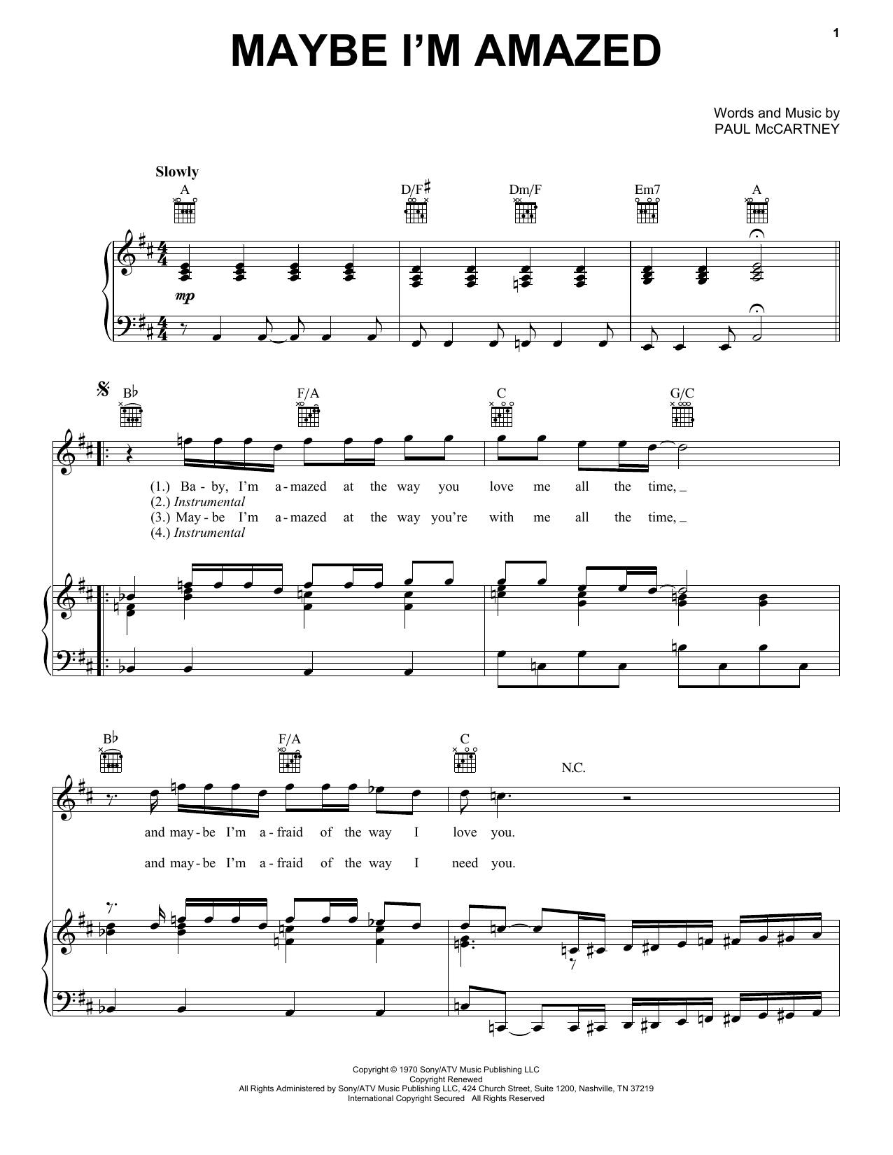 Paul Mccartney Maybe I M Amazed Sheet Music Notes Chords Piano Download Rock 55955 Pdf