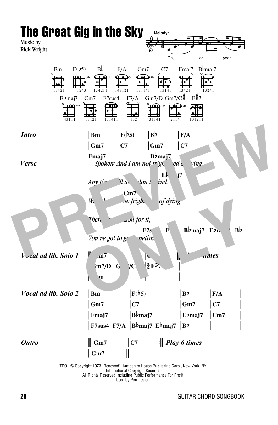 Pink Floyd The Great Gig In The Sky Sheet Music Notes Download