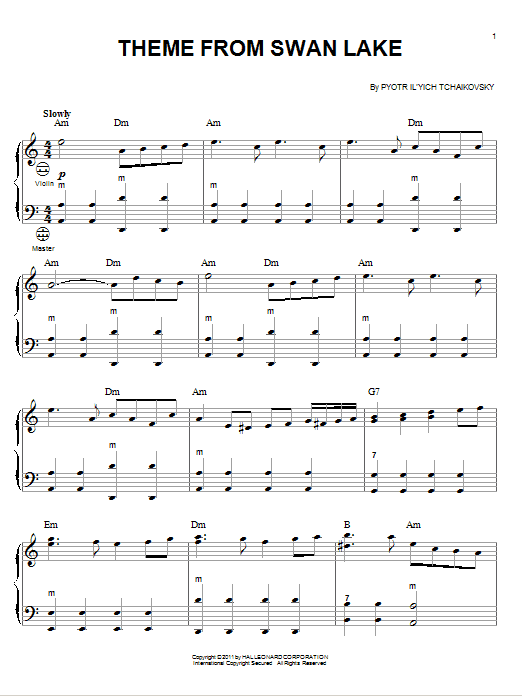 Pyotr Il'yich Tchaikovsky "Swan Lake, Op. 20 (Theme)" Sheet Music Notes Download Printable PDF Score 18846