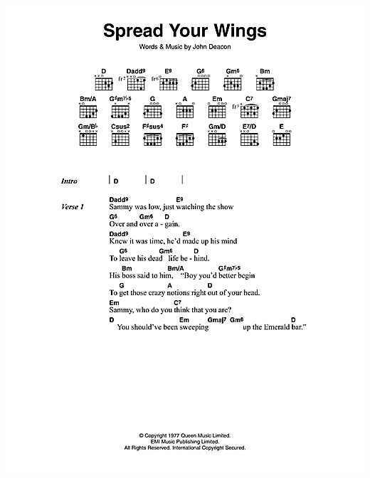 Queen "Spread Your Wings" Sheet Music Notes Download Printable PDF