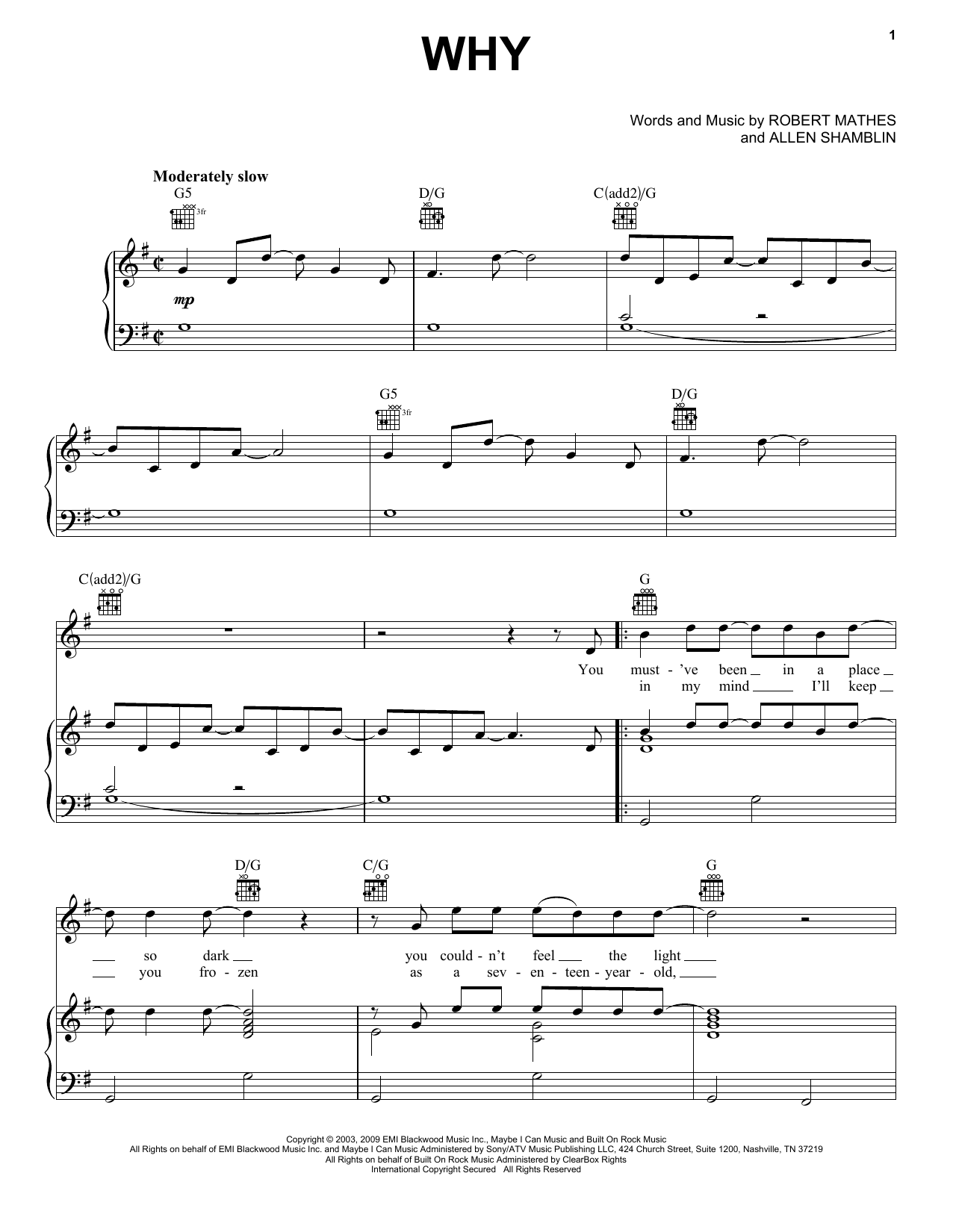 Rascal Flatts "Why" Sheet Music Notes, Chords Piano