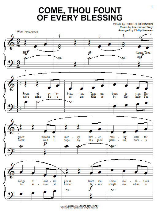 Robert Robinson "Come, Thou Fount of Every Blessing" Sheet Music Notes