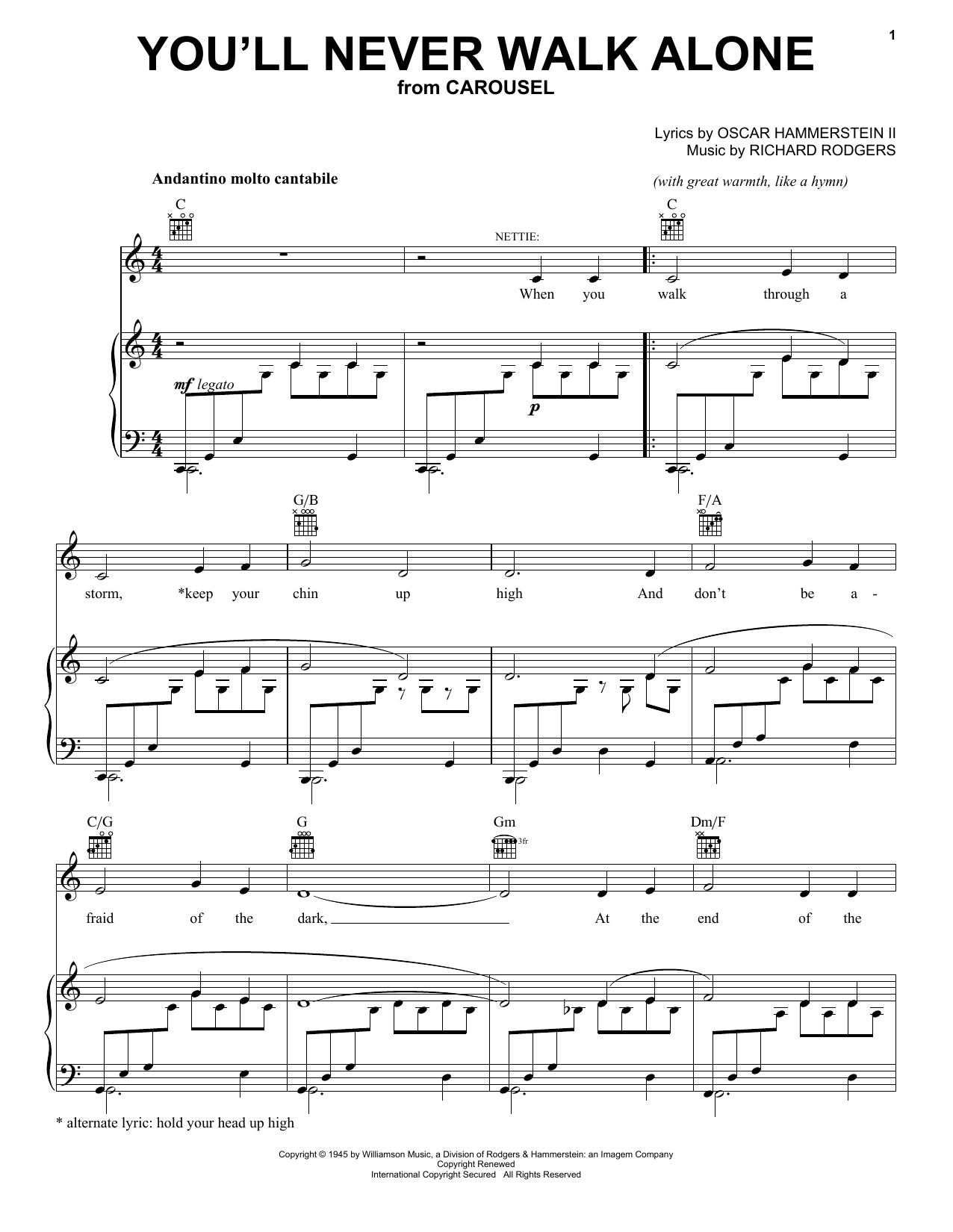 Gerry And The Pacemakers You Ll Never Walk Alone Sheet Music Notes Download Printable Pdf Score
