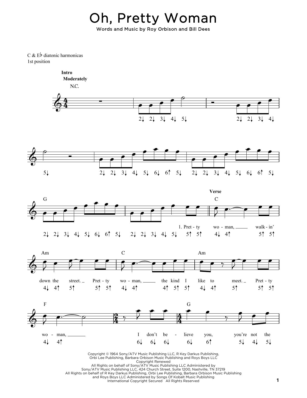 Roy Orbison Oh Pretty Woman Sheet Music Notes Download Printable