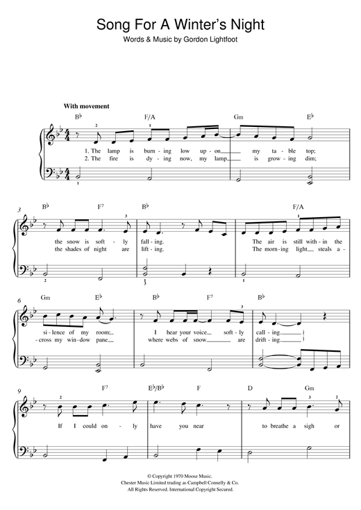 Sarah McLachlan "Song For A Winter's Night" Sheet Music Notes ...