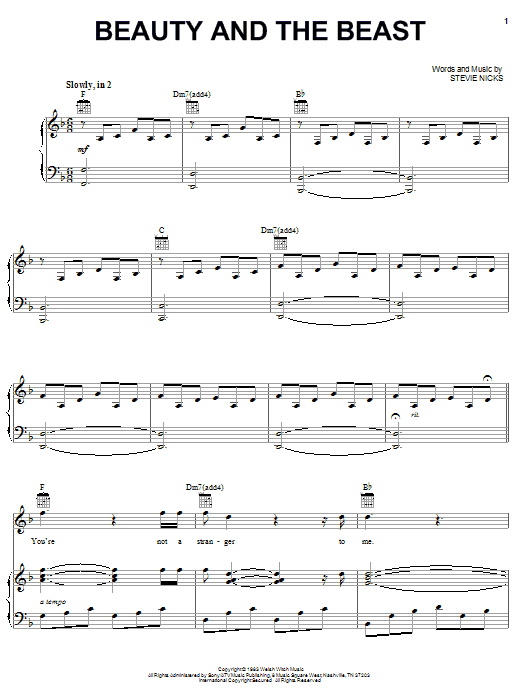 Stevie Nicks Beauty And The Beast Sheet Music Notes Chords Piano Vocal Guitar Right Hand Melody Download Rock 59086 Pdf