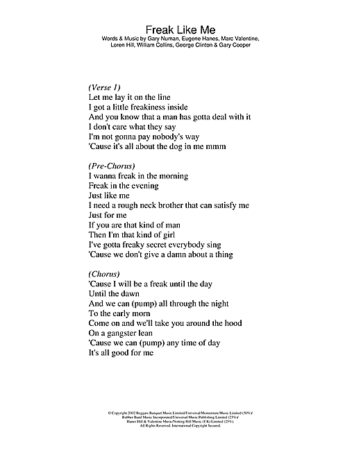 Sugababes Freak Like Me Sheet Music Notes Chords Lyrics Only Download R B Pdf Sugababes Freak Like Me Sheet Music Notes Chords Lyrics Only Download R B Pdf