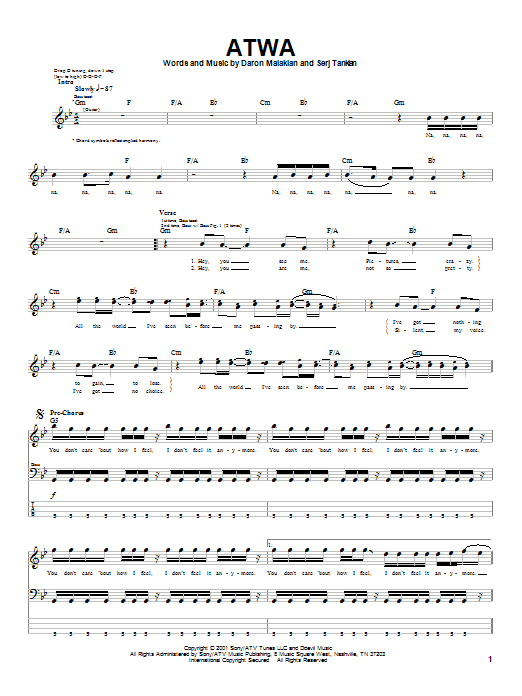 System Of A Down Atwa Sheet Music Notes Chords Guitar Tab Download Pop 73835 Pdf
