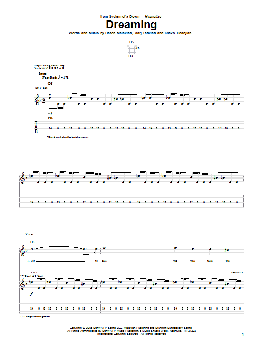 System Of A Down Dreaming Sheet Music Notes Chords Guitar Tab Download Rock 54452 Pdf