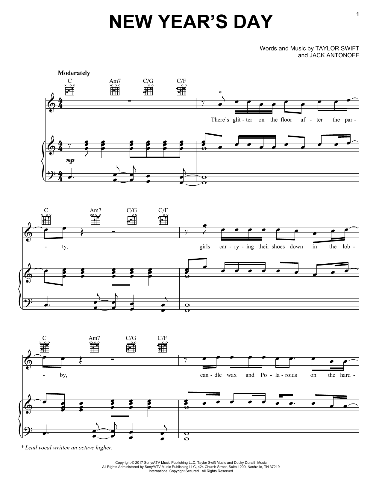 Taylor Swift "New Year's Day" Sheet Music Notes, Chords | Easy Piano