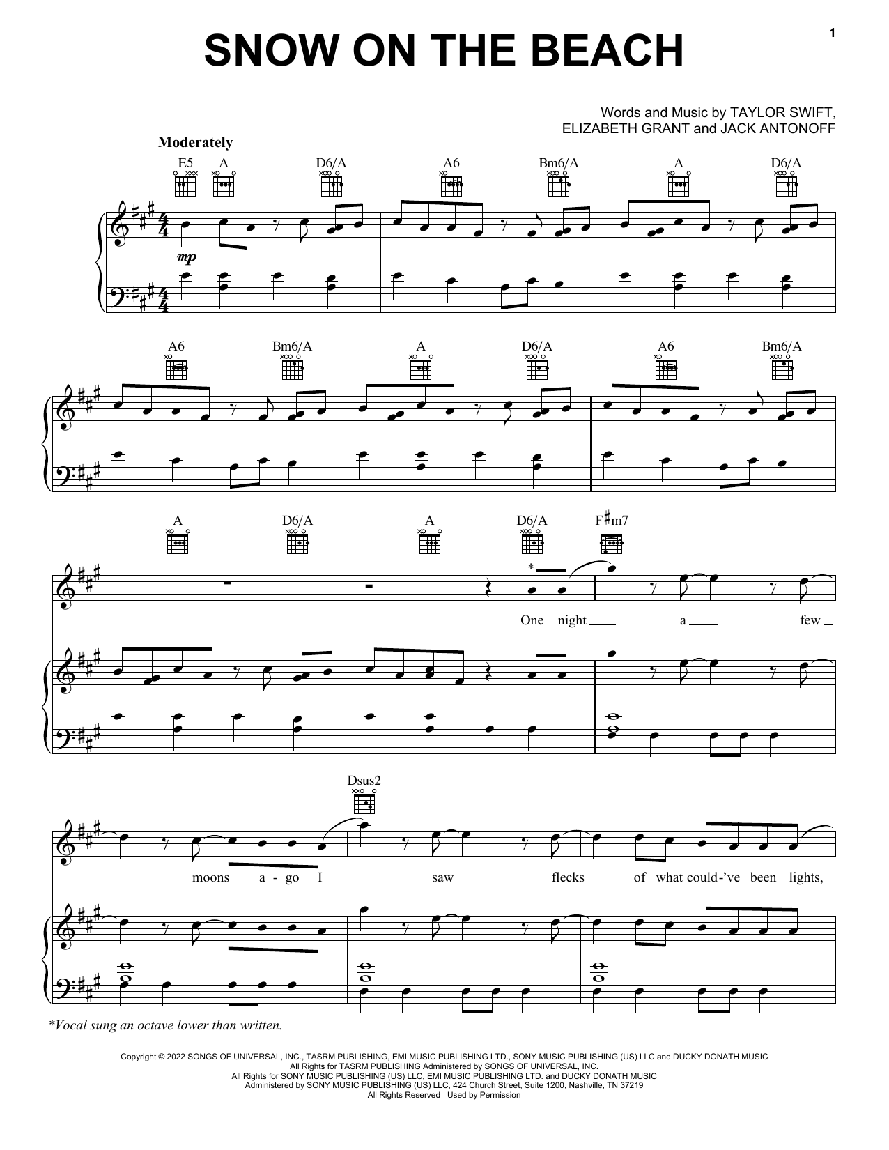 Taylor Swift "Snow On The Beach (feat. Lana Del Rey)" Sheet Music Notes